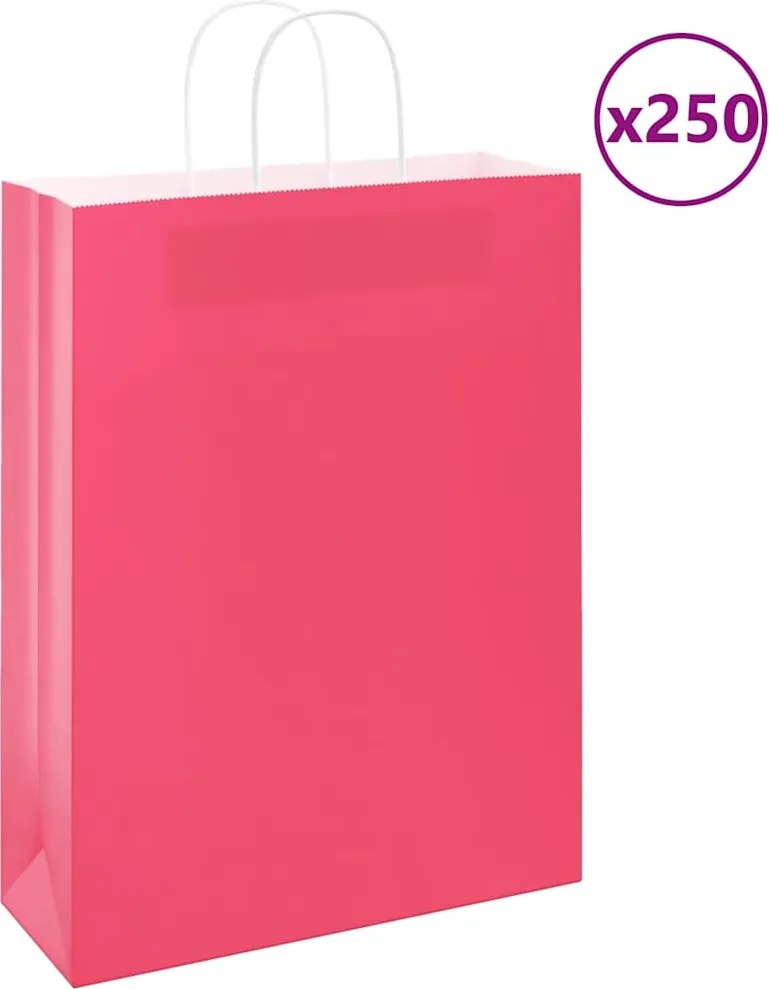 vidaXL Sacos de papel 250 unid com alças rosa 32x12x42 cm