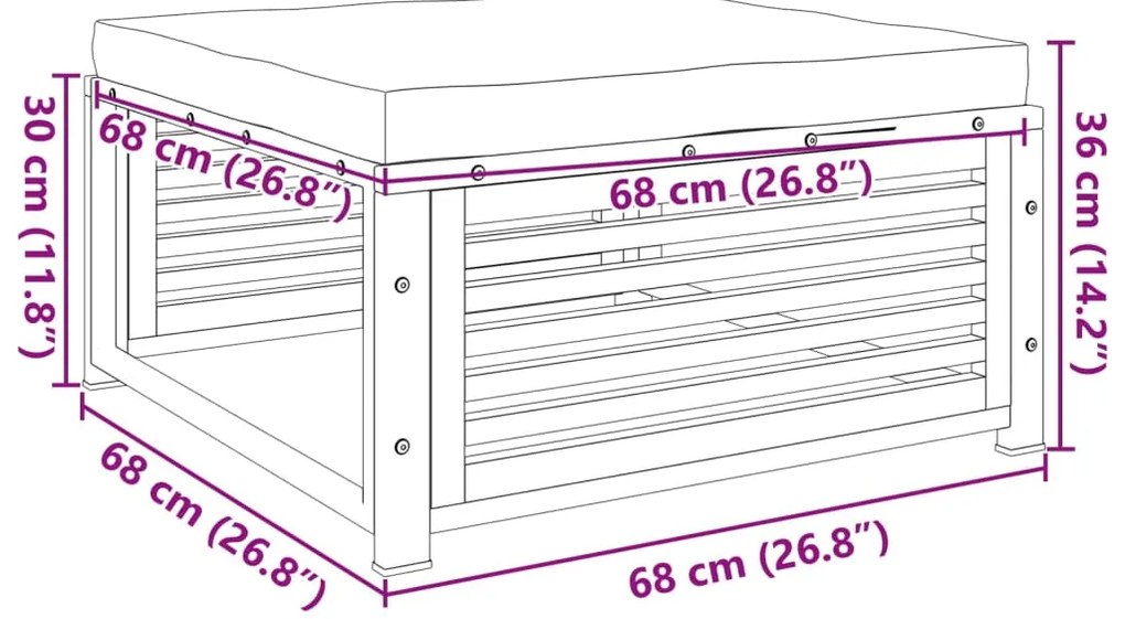 Banco de jardim com almofadão 68x68x30 cm acácia maciça