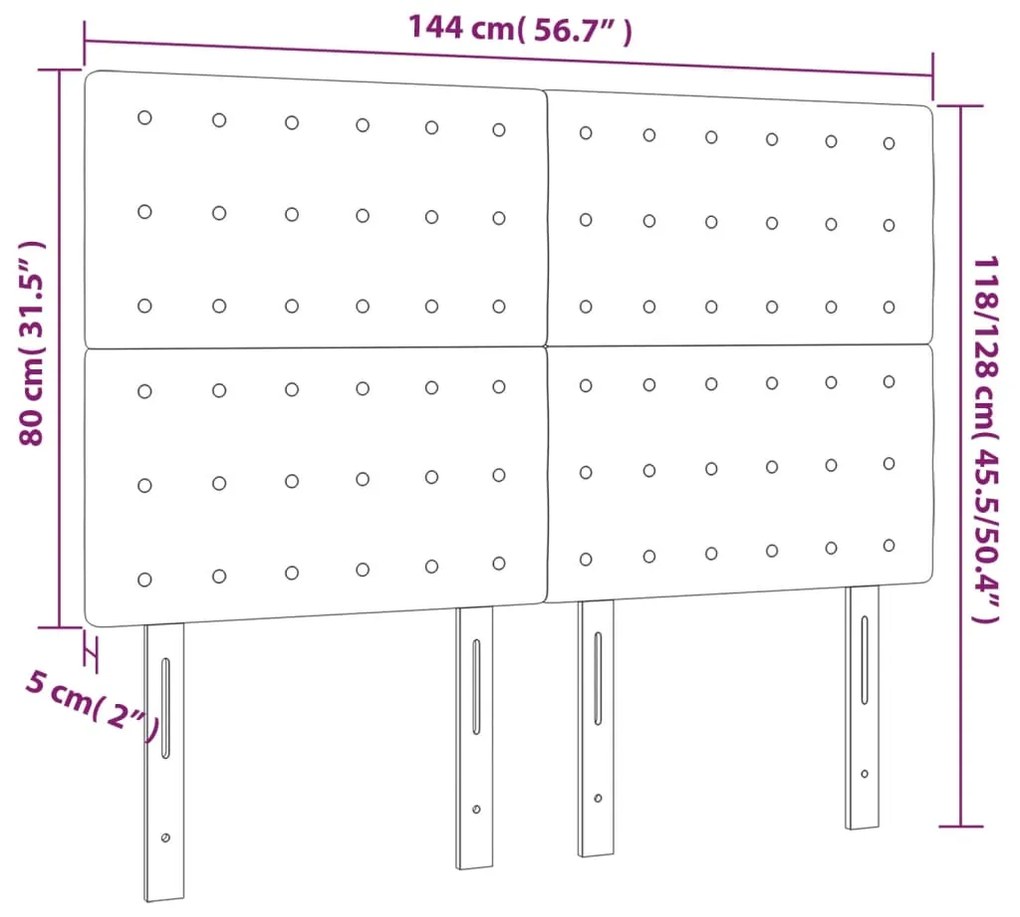 Cabeceira de cama 4 pcs veludo 72x5x78/88 cm cinzento-claro