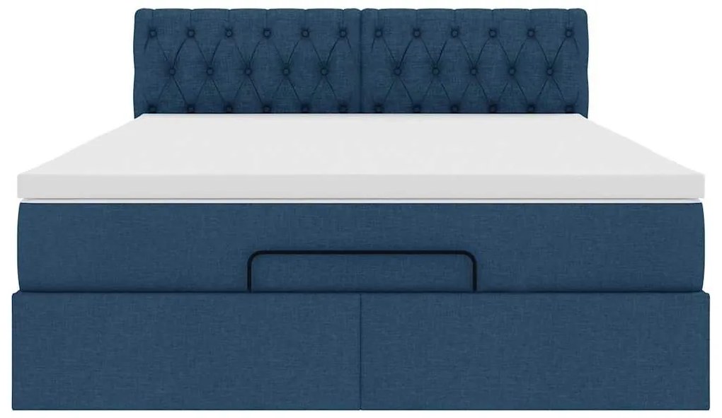 Estrutura de cama otomana com colchão tecido azul 140x200cm