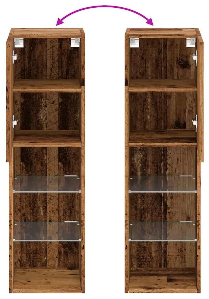 Móveis de TV com luzes LED 2 pcs 30,5x30x102 cm madeira velha