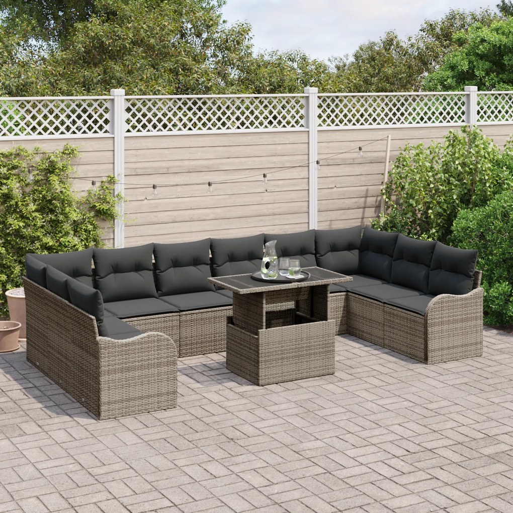 Conjunto de Sofá de Jardim vidaXL com Almofadas Cinzento de Rattan Pol