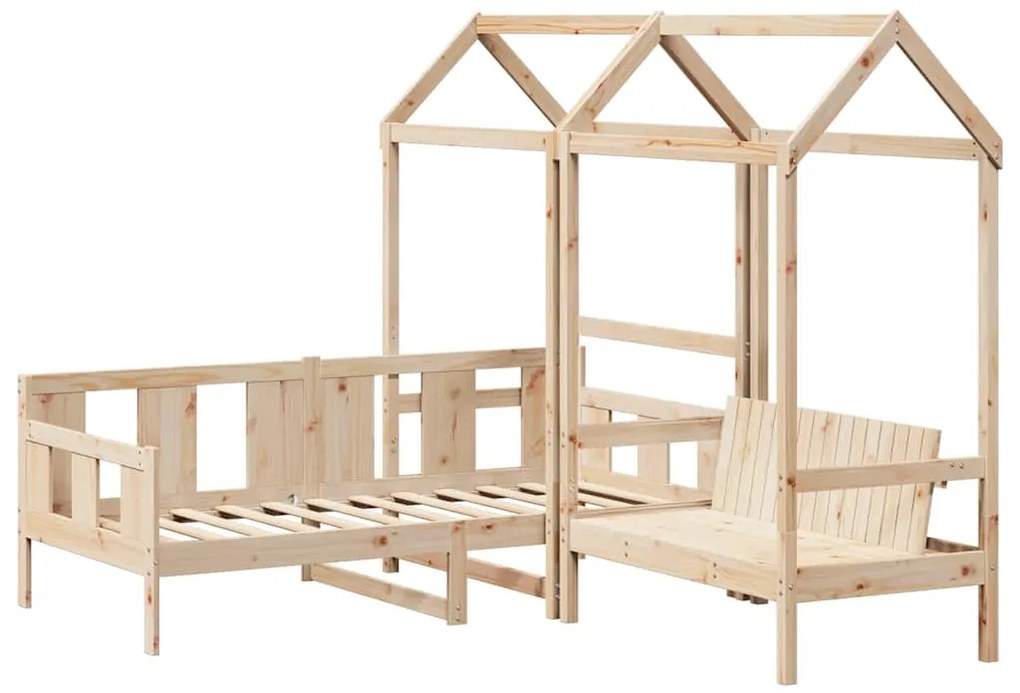 Conj. de sofá-cama e banco c/ telhado 90x190 cm pinho maciço