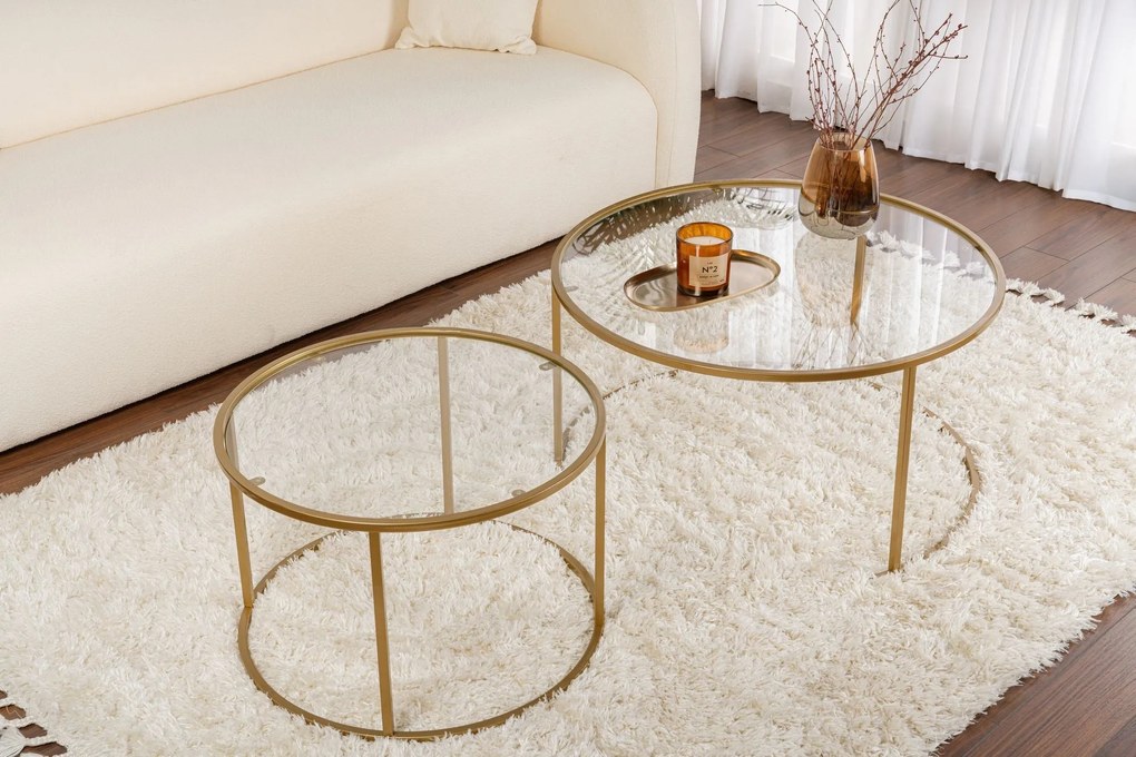 Conjunto de Mesa de Centro "Tavolino Vetro Nero" - Dourado - Design Mo