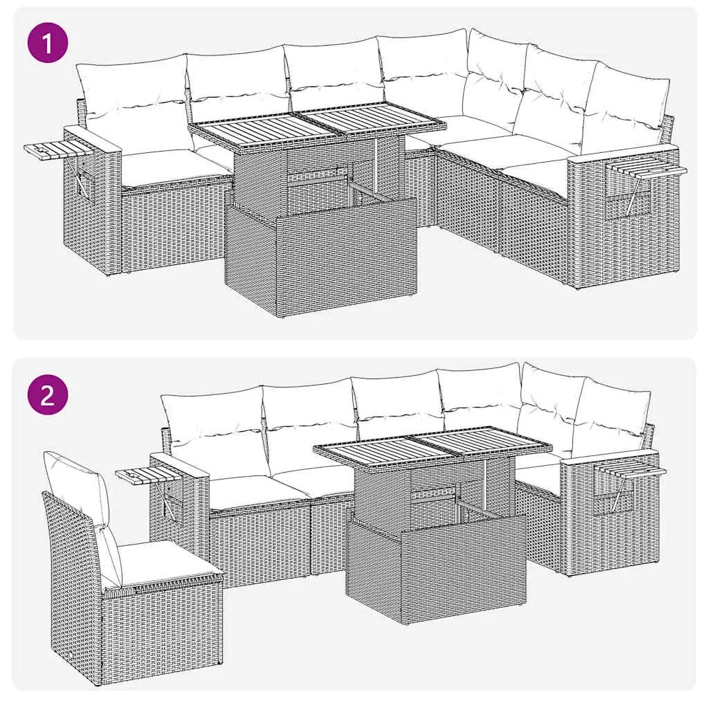 6 pcs conjunto sofás jardim com almofadões PE/acácia cinzento