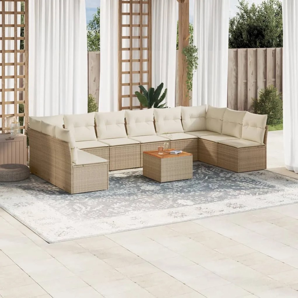 vidaXL 11 pcs conjunto sofás de jardim c/ almofadões vime PE bege