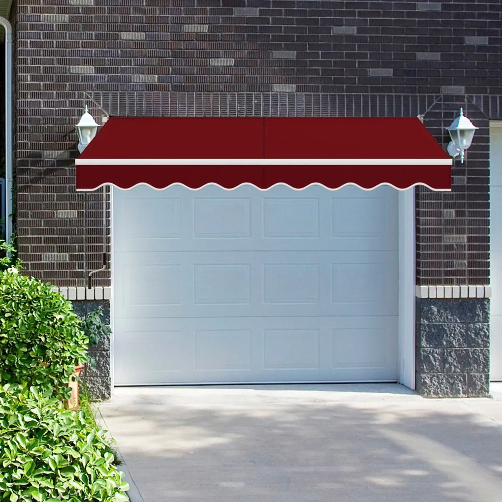 Toldo retrátil 295 x 250 cm com manivela manual para parede Porta Janela Vermelho