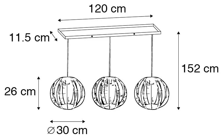 Candeeiro de suspensão industrial bronze com preto alongado 3 luzes - Dong Industrial