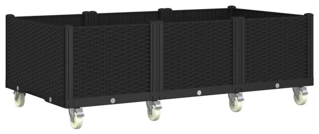 Vaso/floreira de jardim com rodas 150x80x54 cm PP preto