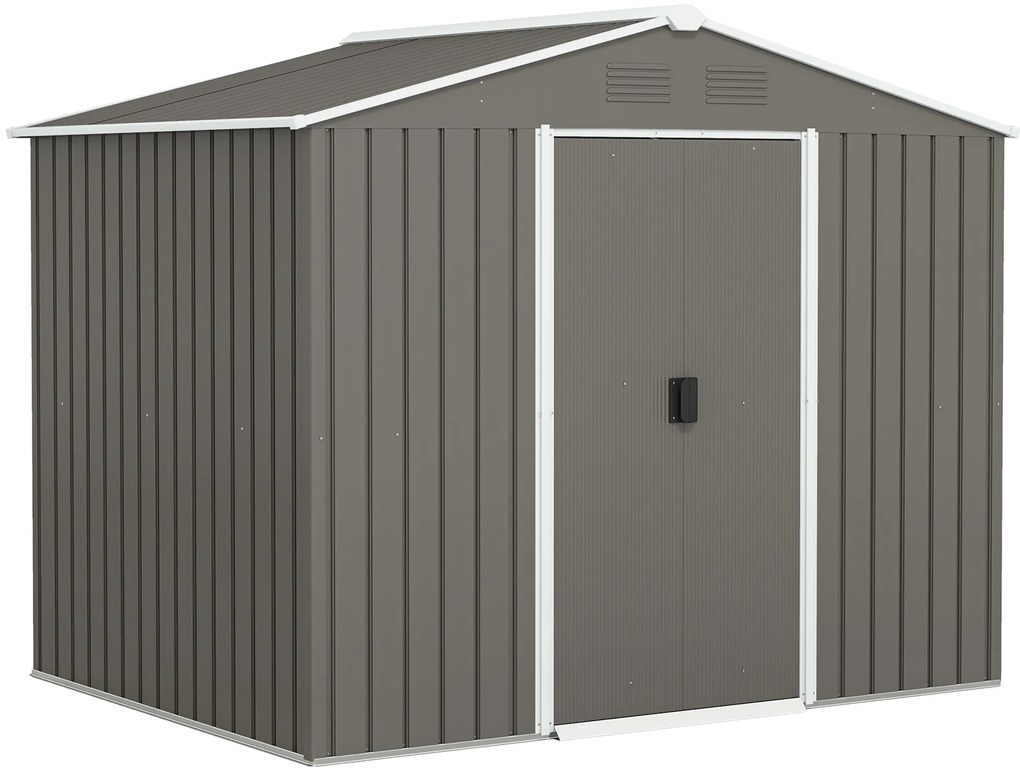 Outsunny Abrigo de Jardim de 3,6 m² 236x174x190 cm para Armazenamento de Ferramentas com Portas de Correr e 4 Janelas de Ventilação Cinza | Aosom Portugal