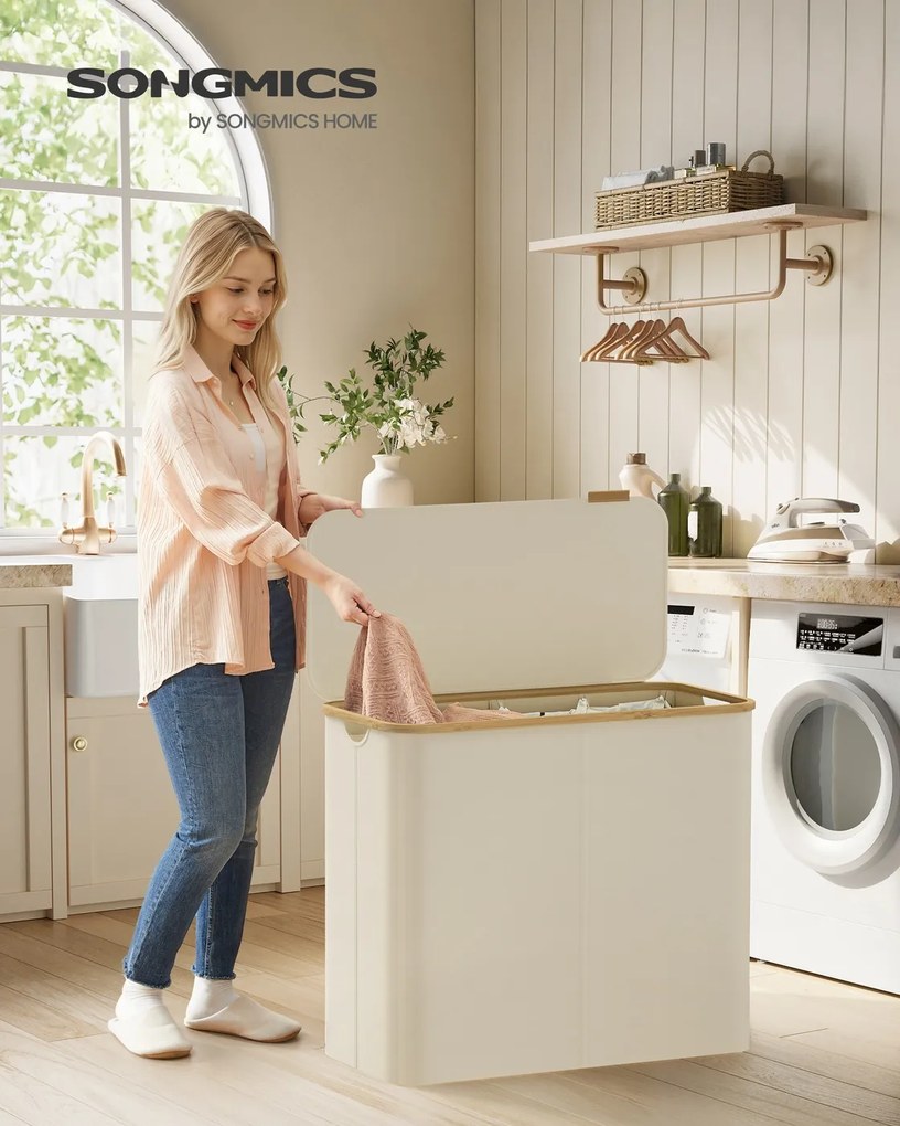 Cesto da roupa suja com tampa 200L, 78 x 38,5 x 70,5 cm Branco creme