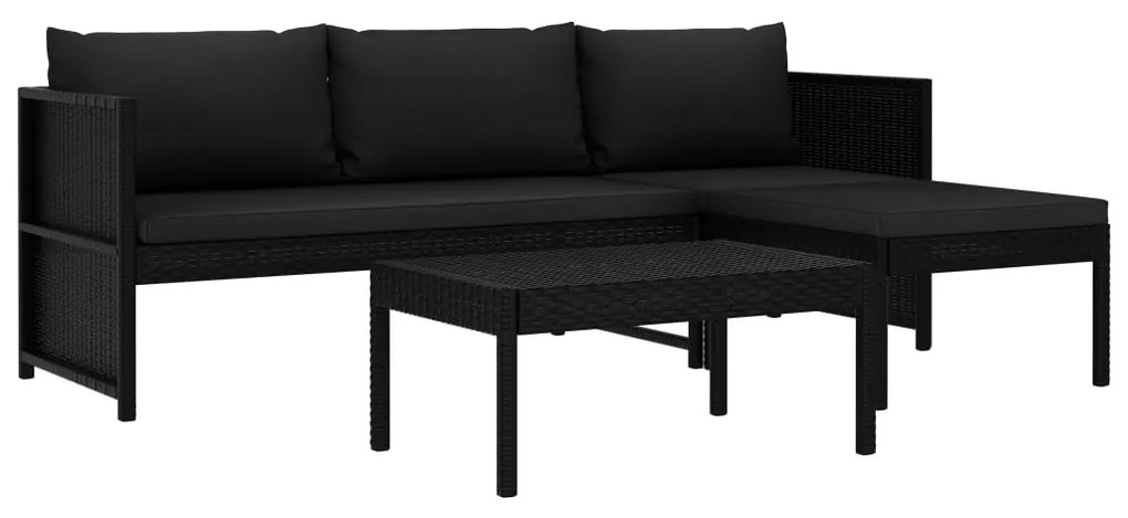 vidaXL 3 pcs conjunto lounge de jardim c/ almofadões vime PE preto