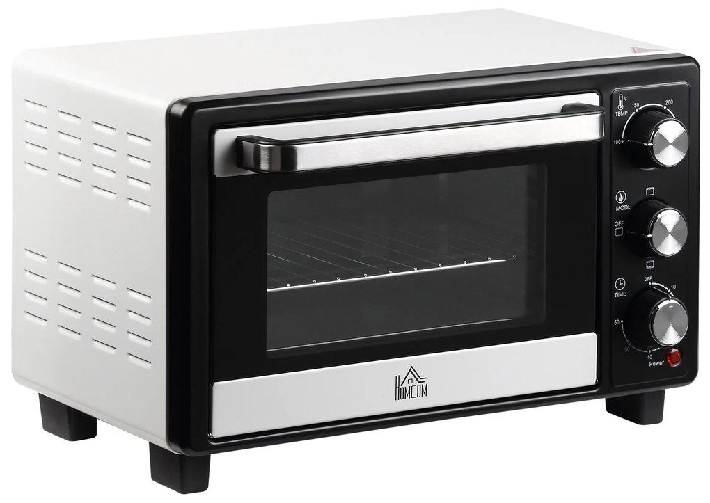 HOMCOM Mini Forno 16L 1400W com 3 Modos de Aquecimento Temperatura até 230°C Temporizador 60 Minutos Bandeja para Assar e Grade 44x32x28,1cm Branco e Preto