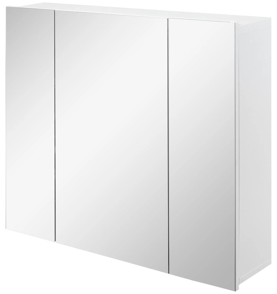 Armário de Casa de Banho com 3 Portas com Espelho Armário de Parede com Prateleiras Internas Ajustáveis 70x15x60 cm Branco