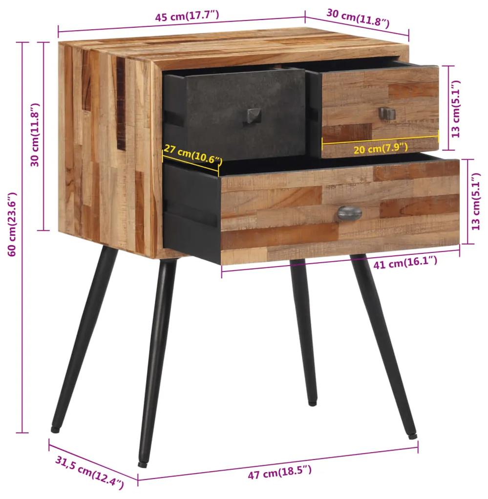 Mesa de cabeceira 47x31,5x60 cm madeira de teca maciça