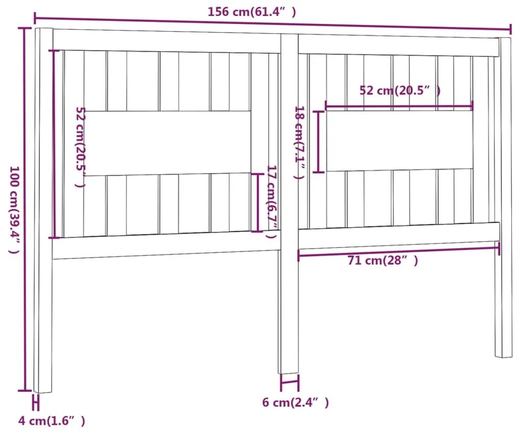 Cabeceira de cama 156x4x100 cm pinho maciço castanho mel