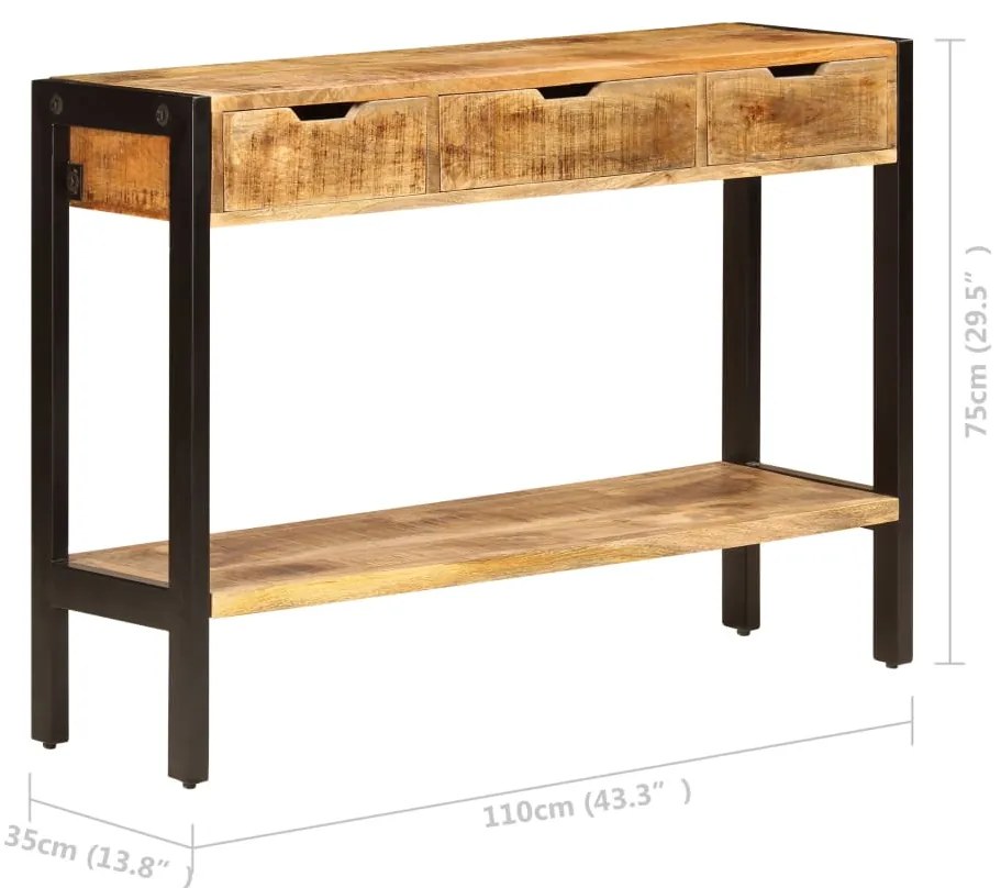 Aparador com 3 gavetas 110x35x75 cm madeira de mangueira maciça