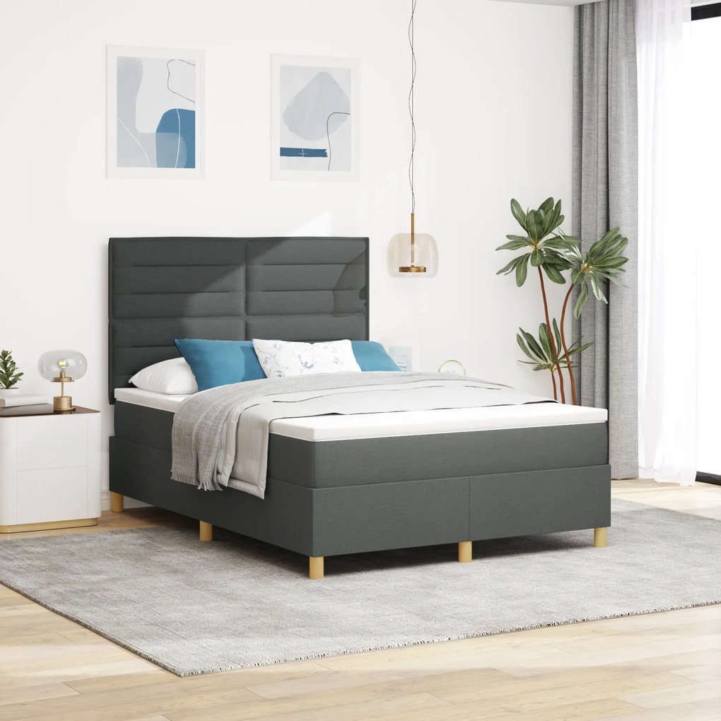 vidaXL Cama Box Spring com Colchão Cinza Escuro 140x190 cm Tecido