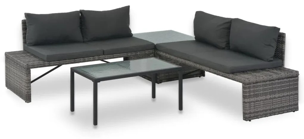 vidaXL Conjunto lounge de jardim c/ almofadões 3 pcs vime PE cinzento