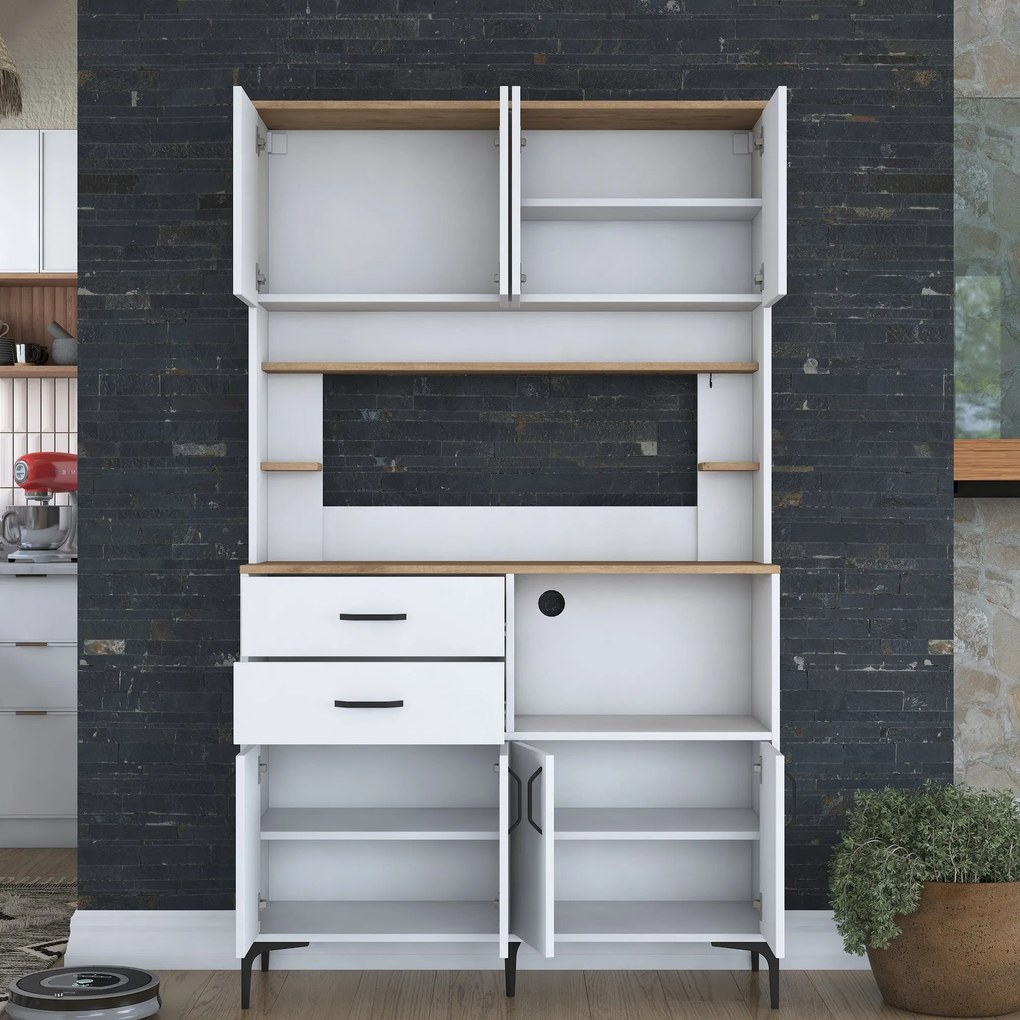 Armário Alto de Cozinha "Stella" - Nogueira e Branco - Design Moderno