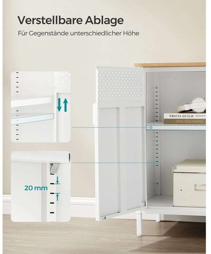 Armário de arrumação cozinha, sala, escritorio em aço com orifícios 40 x 80 x 76 cm Branco e natural