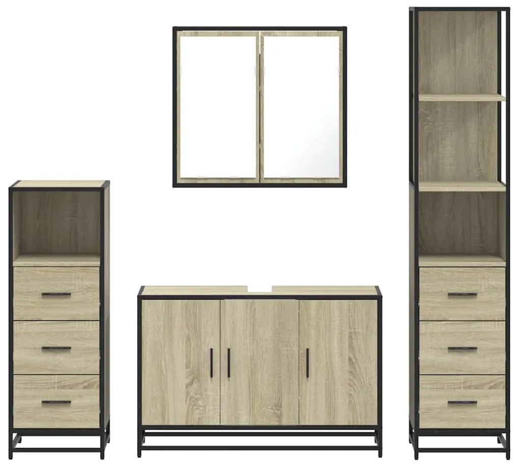 4 pcs conj. móveis casa banho derivados madeira carvalho sonoma