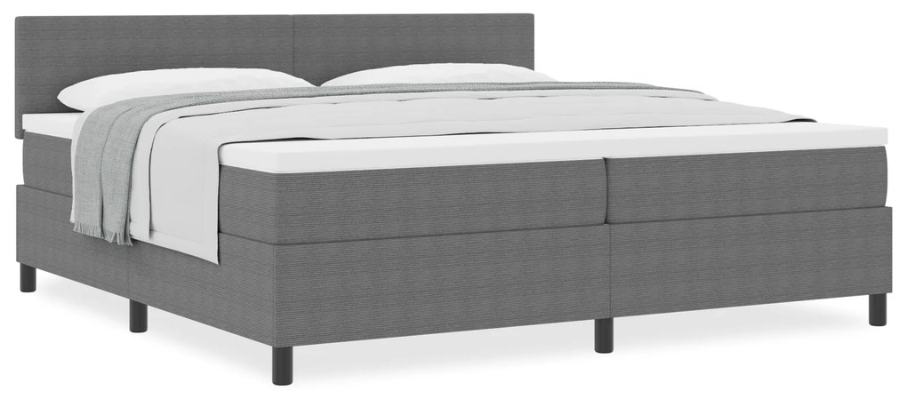 Cama Box da com Colchão Cinza 200x200 cm Tecido de Veludo Cotelê