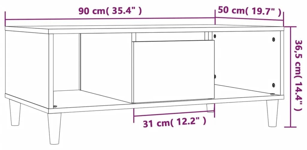 Mesa de centro 90x50x36,5cm derivados madeira carvalho castanho