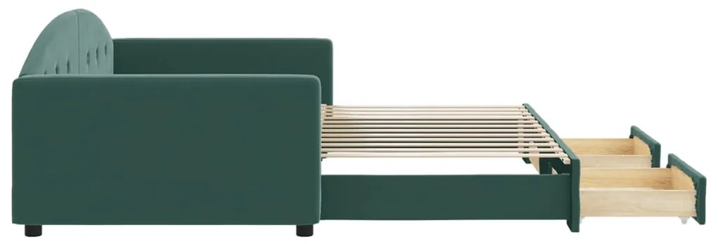 Sofá-cama c/ gavetão e gavetas 100x200 cm veludo verde-escuro
