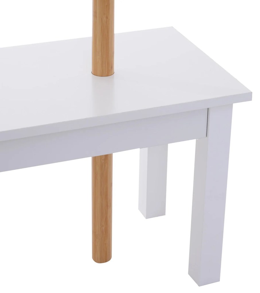 Cabide de Pé Sitten com Banco Integrado – 80x30x180 cm – Bambu e Branc