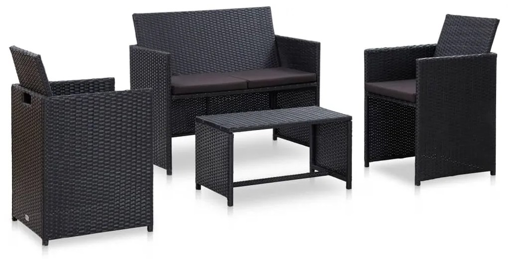 vidaXL 4 pcs conjunto lounge de jardim c/ almofadões vime PE preto