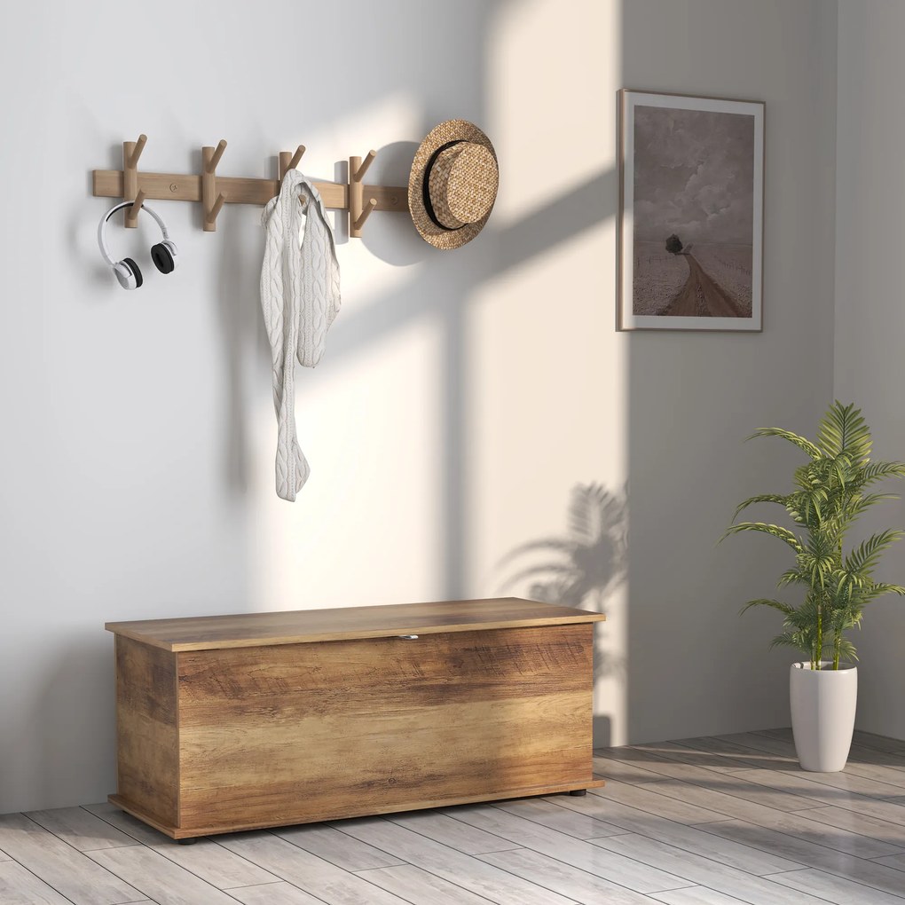 Caixa de arrumação 100 x 40 x 40 cm, banco com tampa rebatível e dobradiças de segurança, castanho