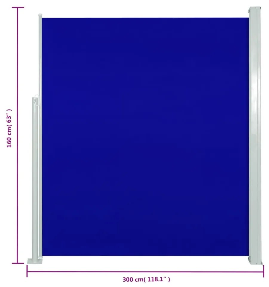 Toldo lateral retrátil para pátio 160x300 cm azul