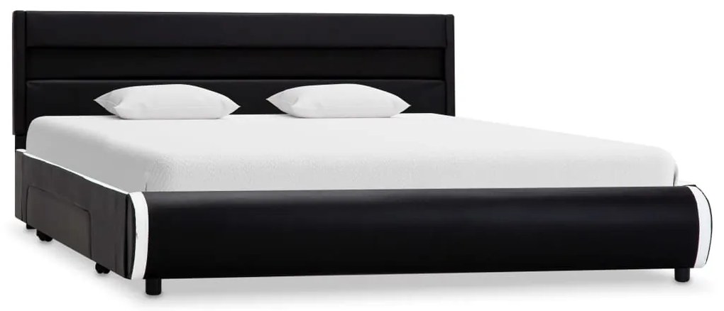 Estrutura de cama com LED 140x200 cm couro artificial preto