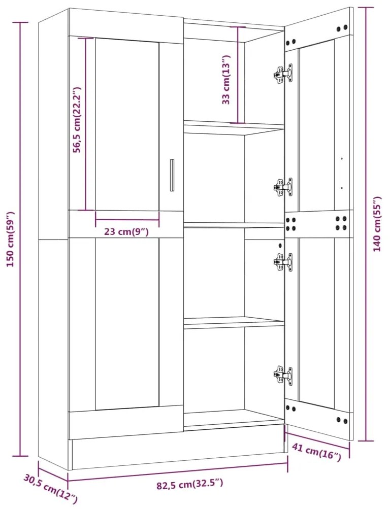Vitrine 82,5x30,5x150 cm derivados de madeira cinzento sonoma