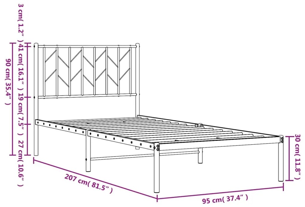 Estrutura de cama com cabeceira 90x200 cm metal preto