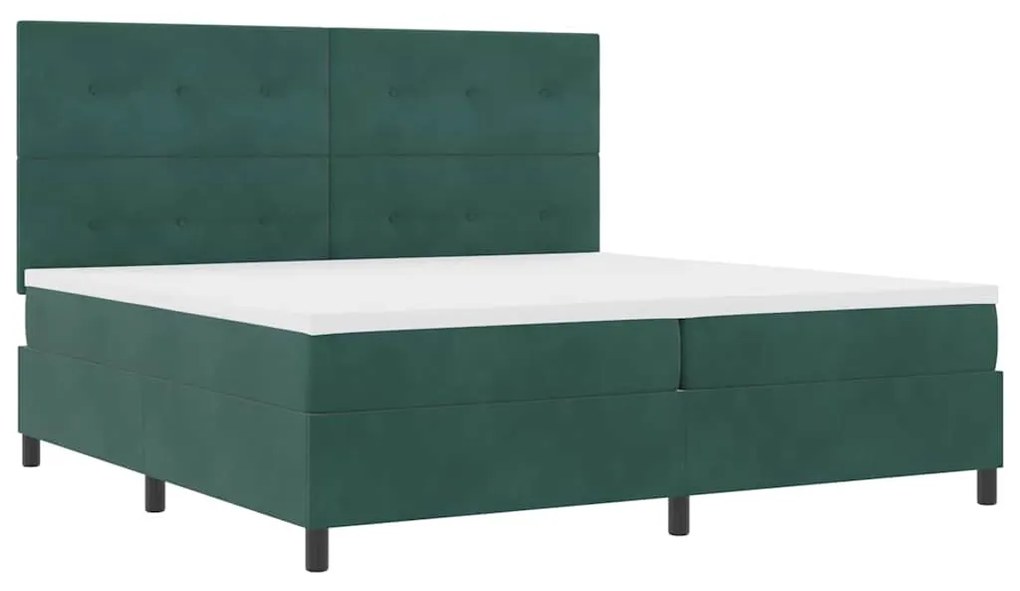 Cama Box com Colchão e LED Verde Escuro 200x200 cm Veludo