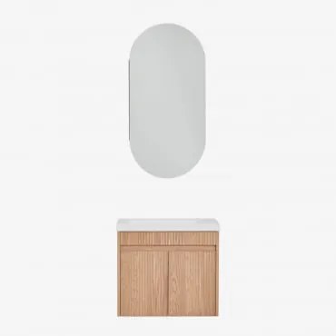 Conjunto De Móvel De Casa De Banho Suspenso Em Madeira Com Lavatório Integrado Narek Castanho Fresno & Ovalado Com Armazenamento 45x90 Cm Abner -