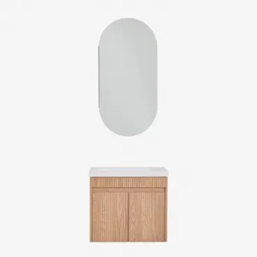 Conjunto De Móvel De Casa De Banho Suspenso Em Madeira Com Lavatório Integrado Narek Sem Torneira & Ovalado Com Armazenamento 45x90 Cm Abner & Castanh