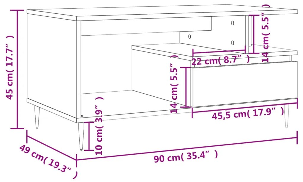 Mesa de centro 90x49x45 cm derivados de madeira cinzento sonoma