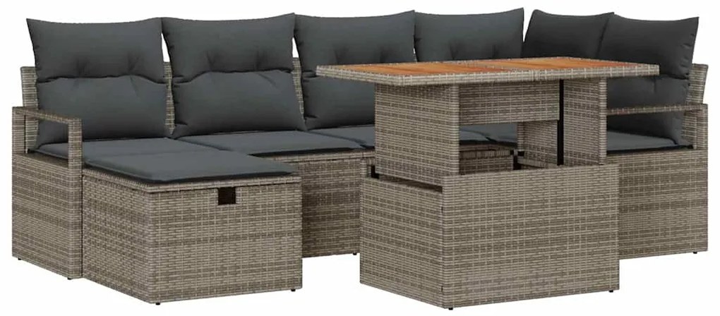 Conjunto de Sofá de Jardim de 7 Peças com Almofadas Cinza em Rattan Si