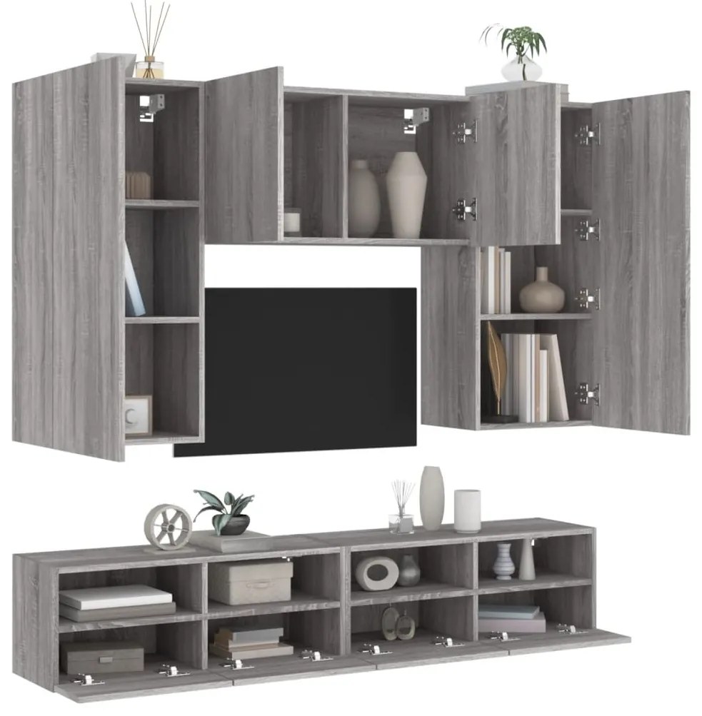 vidaXL 5 pcs móveis de parede p/ TV derivados de madeira cinza sonoma