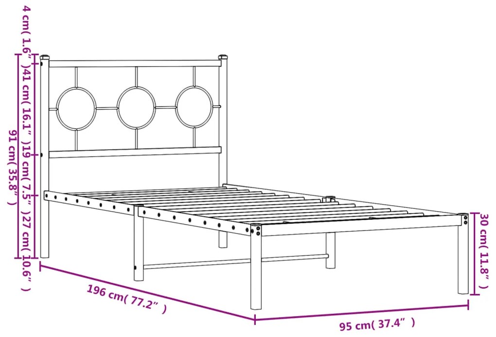 Estrutura de cama com cabeceira 90x190 cm metal branco