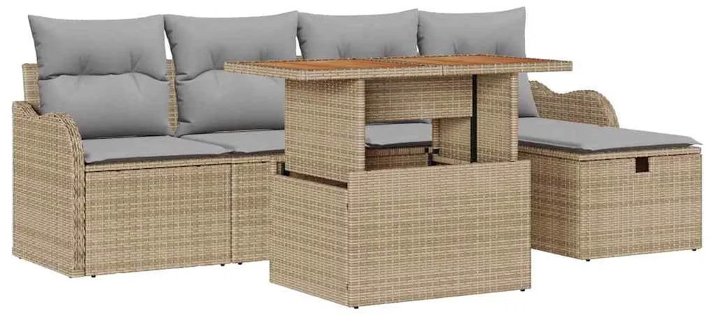 Conjunto de Sofá de Jardim de 6 Peças com Almofadas Beje em Rattan Sin