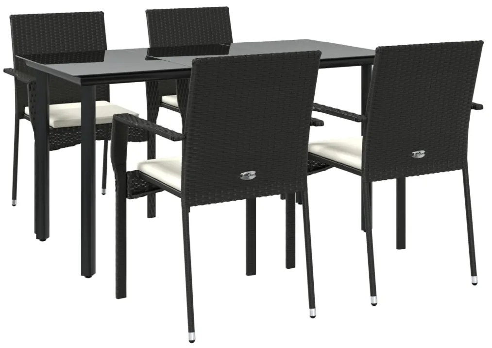 5 pcs conjunto de jantar p/ jardim c/ almofadões vime PE preto