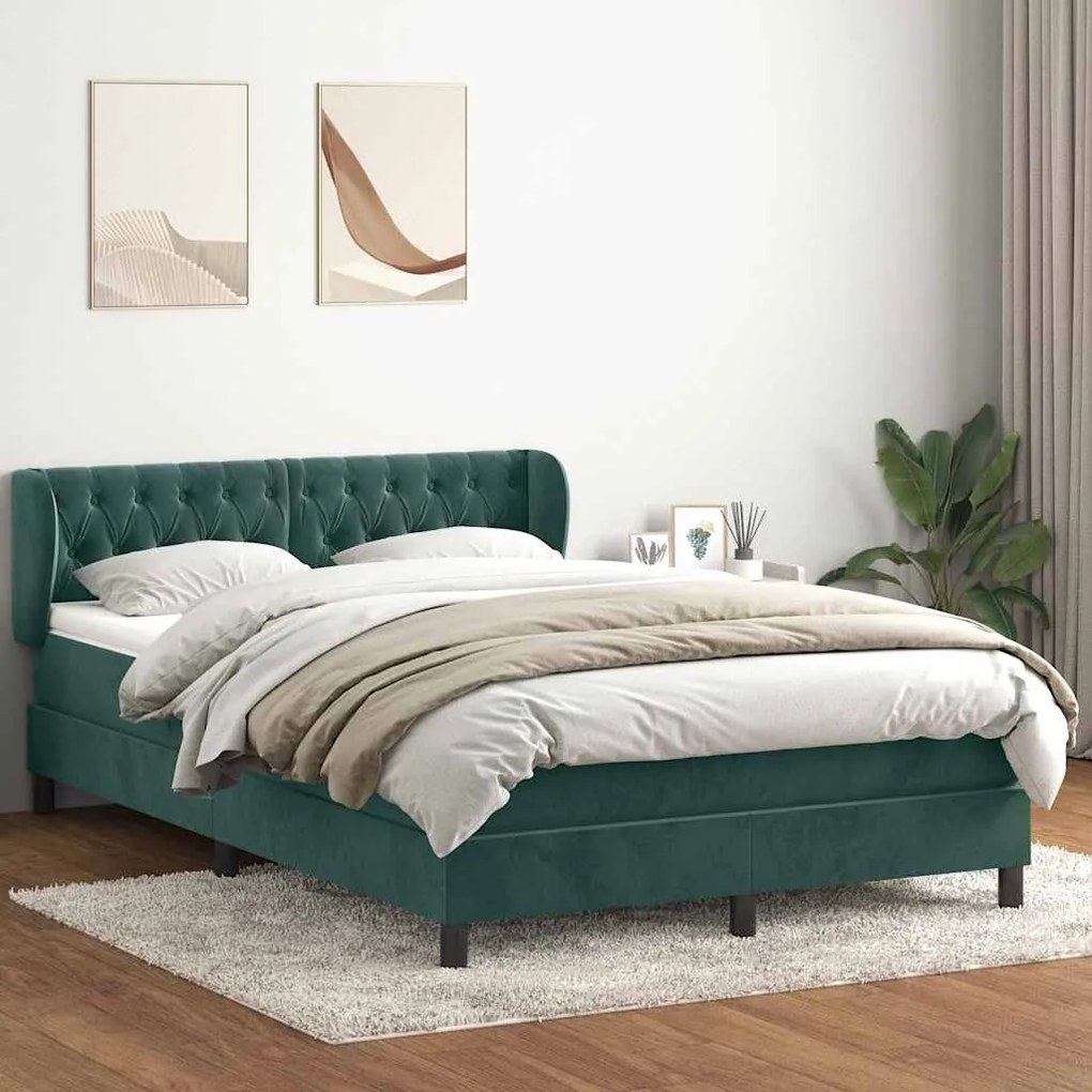 Box Cama primavera com Colchão Verde Escuro 140x210 cm Veludo