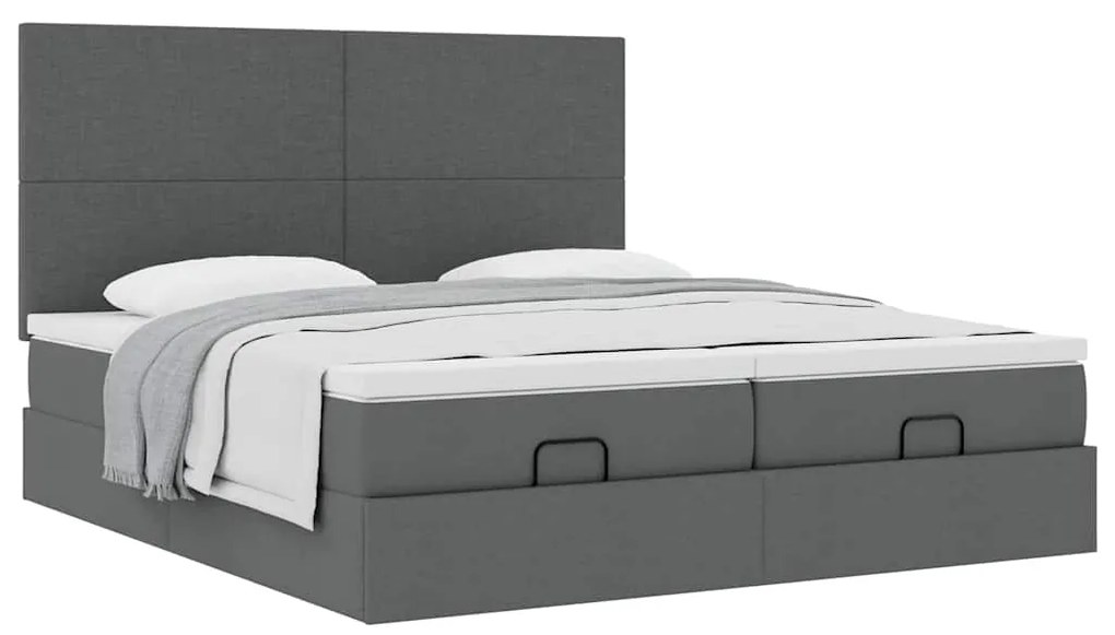 Estrutura de cama otomana com colchões tecido cinzento escuro