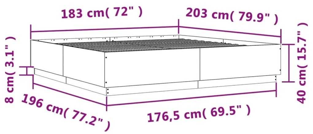 Estrutura de cama 180x200 cm derivados de madeira cinza sonoma