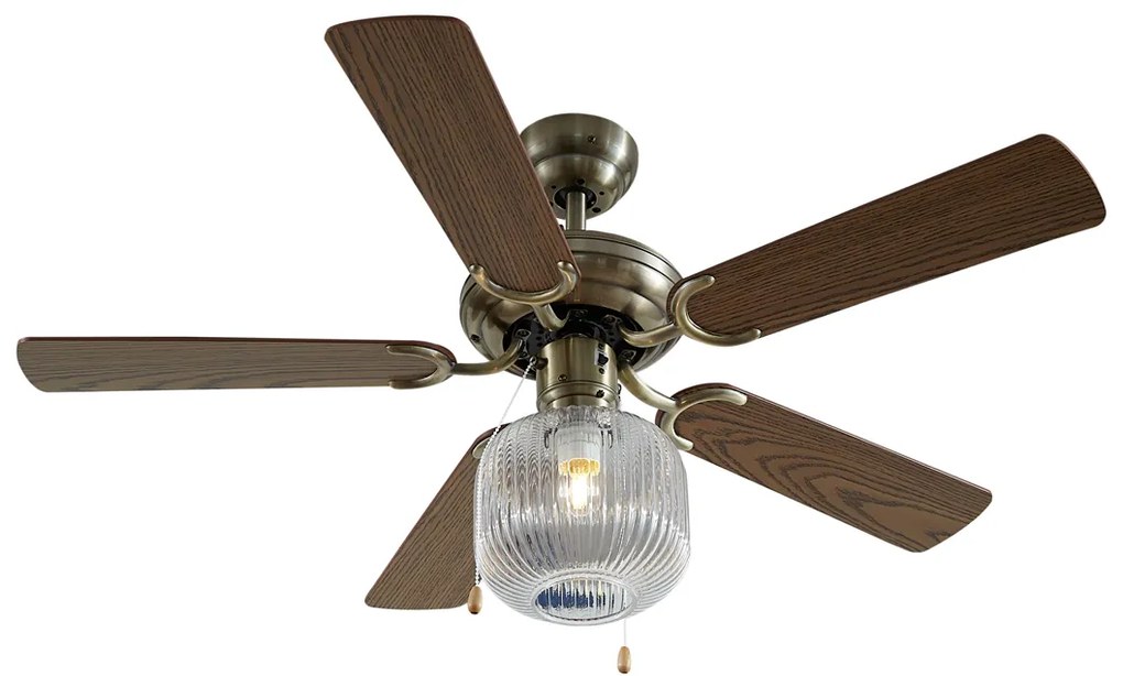 Ventilador de teto latão com madeira 107,5cm com interruptor de tração - Mistral Karel Industrial