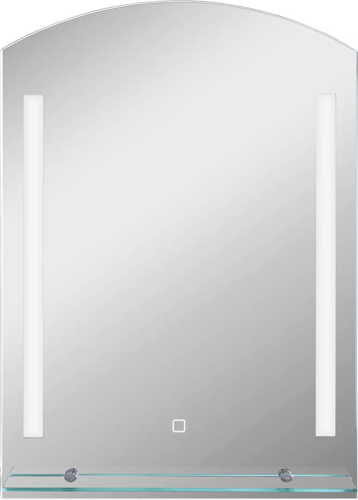 kleankin Espelho Casa de Banho com Luzes LED 70x50 cm Interruptor Tátil Iluminação Ajustável Função de Memória e Prateleira de Vidro Prata | Aosom Portugal